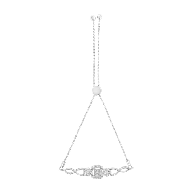 Bids.com .925 Sterling Silver Diamond Cushion Frame Heart-Sides Twist 4â€-10â€ Adjustable Bolo Tennis Bolo Bracelet (I-J Color, I3 Clarity) Bracelets White Smoke White.Sterling Silver / 7
