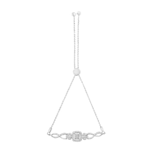 Bids.com .925 Sterling Silver Diamond Cushion Frame Heart-Sides Twist 4â€-10â€ Adjustable Bolo Tennis Bolo Bracelet (I-J Color, I3 Clarity) Bracelets White Smoke White.Sterling Silver / 7