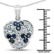Bids.com 2.73 Carat Genuine Blue Sapphire and Aquamarine .925 Sterling Silver Pendant Pendants White Smoke