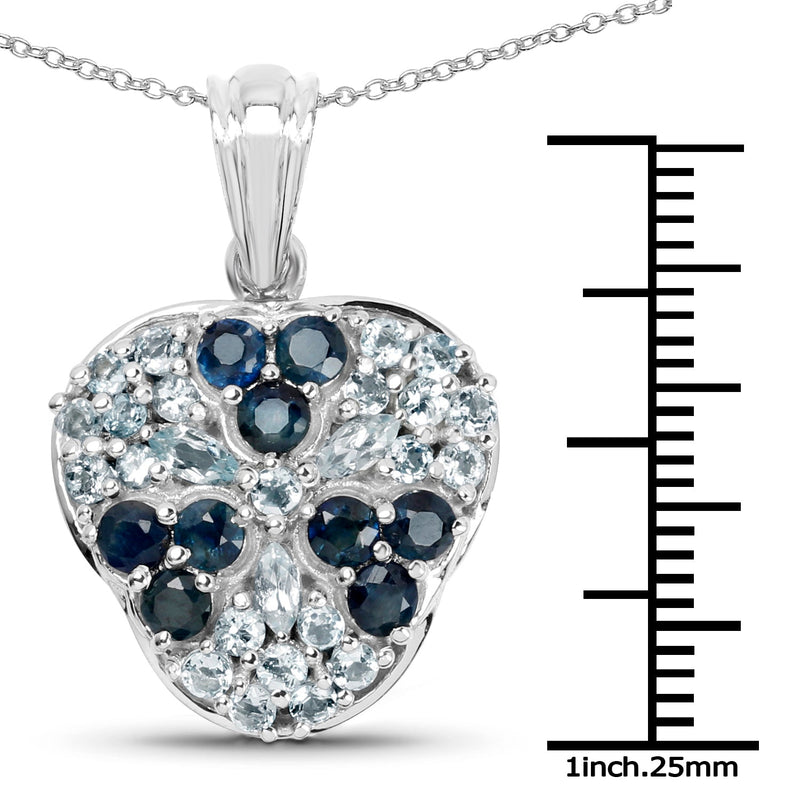 Bids.com 2.73 Carat Genuine Blue Sapphire and Aquamarine .925 Sterling Silver Pendant Pendants White Smoke