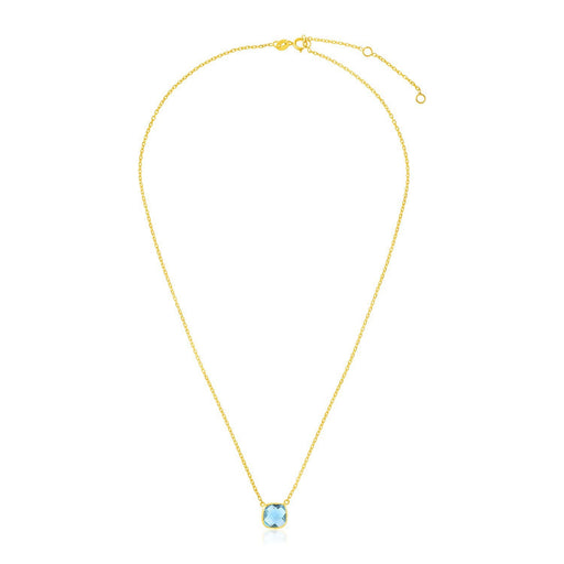 Bids.com 14k Yellow Gold 17 inch Necklace with Cushion Blue Topaz Necklaces White Smoke 17 / Yellow Gold