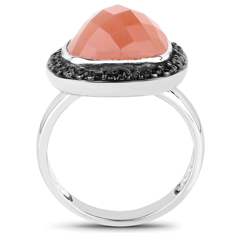 Bids.com 6.46 Carat Genuine Peach Moonstone and Black Spinel .925 Sterling Silver Ring Rings White Smoke size 7.00,size 8.00,size 9.00,size 6.00