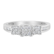 Bids.com 10K White Gold 1/2 Cttw Brilliant & Baguette Cut Diamond 3 Stone Design with 3 Square Clusters Engagement Ring (H-I Color, SI2-I1 Clarity) - Size 6-3/4 Rings Gray 7.25 / White.Gold,6.75 / White.Gold,7 / White.Gold