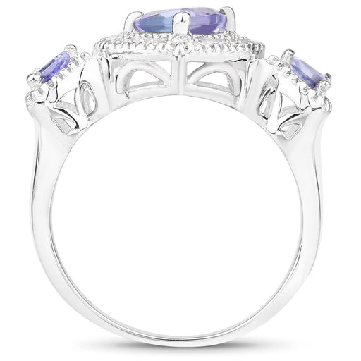 Bids.com 1.09 Carat Genuine Tanzanite and White Diamond .925 Sterling Silver Ring Rings White Smoke size 5.00,size 6.00,size 5.50,size 7.00,size 8.00,size 9.00