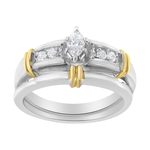 Bids.com 14K Yellow and White Gold 1/3 Cttw Marquise Diamond Cocktail Engagement Ring Set (H-I Color, SI1-SI2 Clarity) - Size 7 Rings White Smoke 7 / YellowWhite.Gold