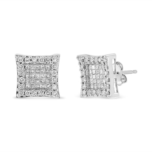 Bids.com 14K White Gold 1.00 Cttw Princess And Round-Cut Diamond Square Stud Earrings (G-H Color, SI1-SI2 Clarity) Earrings White Smoke White.Gold / 1.01