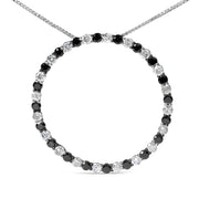 Bids.com .925 Sterling Silver 2.0 Cttw Alternating Black and White Diamond Open Hoop Circle Pendant Necklace (H-I Color, I2-I3 Clarity) - 18" Inches Necklaces White Smoke White.Sterling Silver / 18