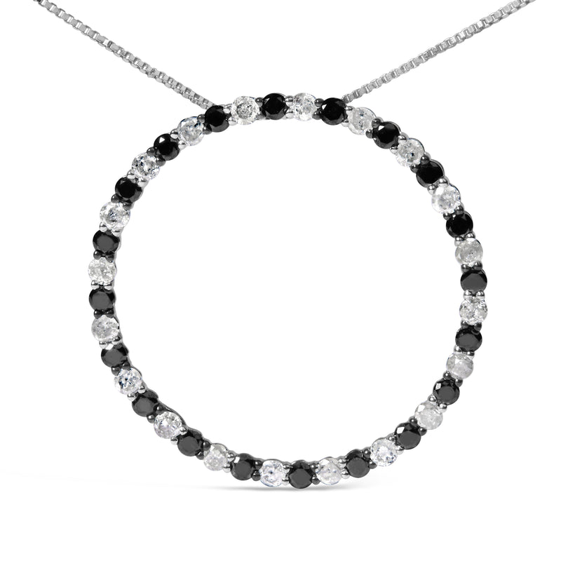 Bids.com .925 Sterling Silver 2.0 Cttw Alternating Black and White Diamond Open Hoop Circle Pendant Necklace (H-I Color, I2-I3 Clarity) - 18" Inches Necklaces White Smoke White.Sterling Silver / 18
