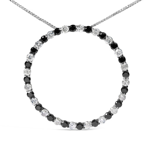 Bids.com .925 Sterling Silver 2.0 Cttw Alternating Black and White Diamond Open Hoop Circle Pendant Necklace (H-I Color, I2-I3 Clarity) - 18" Inches Necklaces White Smoke White.Sterling Silver / 18