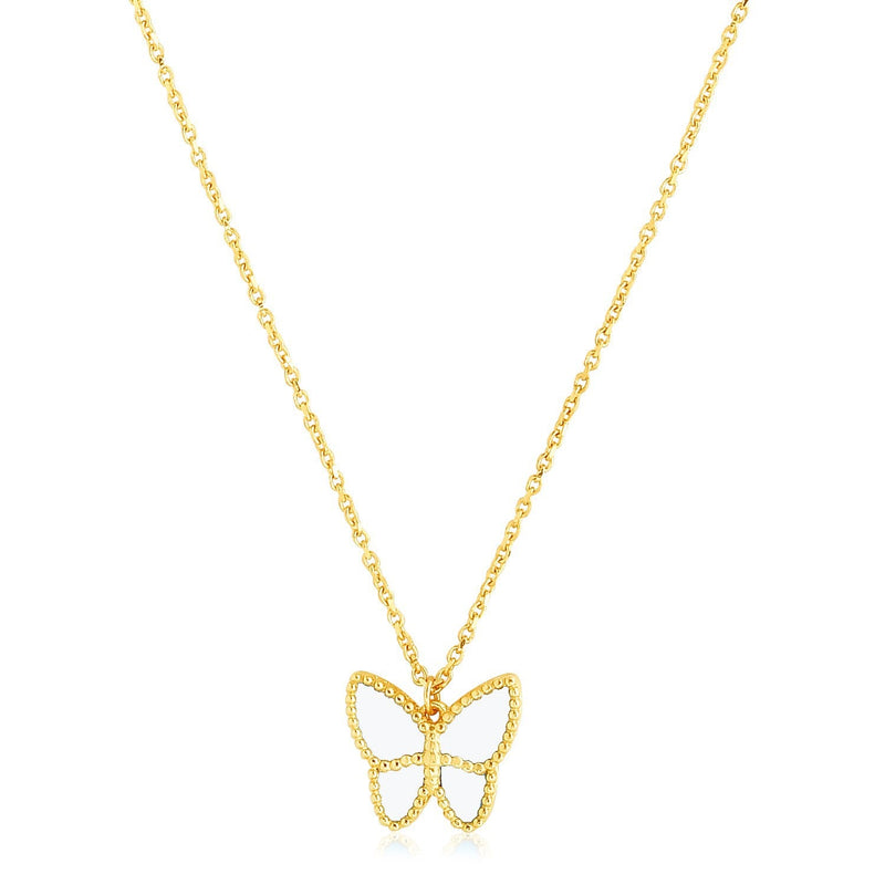 Bids.com 14k Yellow Gold High Polish Butterfly Peral Paste Necklace Necklaces White Smoke 18 / Yellow Gold