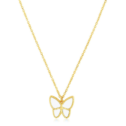 Bids.com 14k Yellow Gold High Polish Butterfly Peral Paste Necklace Necklaces White Smoke 18 / Yellow Gold