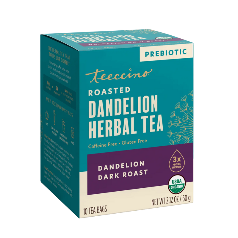 Teeccino Dandelion Dark Roast Roasted Herbal Tea Herbal Tea Dark Cyan 25 tea bags,10 tea bags,50 tagless eco-friendly tea bags