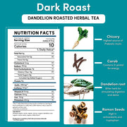 Teeccino Dandelion Dark Roast Roasted Herbal Tea Herbal Tea Dark Cyan 25 tea bags,10 tea bags,50 tagless eco-friendly tea bags