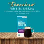 Teeccino Dandelion Dark Roast Roasted Herbal Tea Herbal Tea Dark Cyan 25 tea bags,10 tea bags,50 tagless eco-friendly tea bags