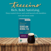 Teeccino Dandelion Dark Roast Roasted Herbal Tea Herbal Tea Dark Cyan 25 tea bags,10 tea bags,50 tagless eco-friendly tea bags