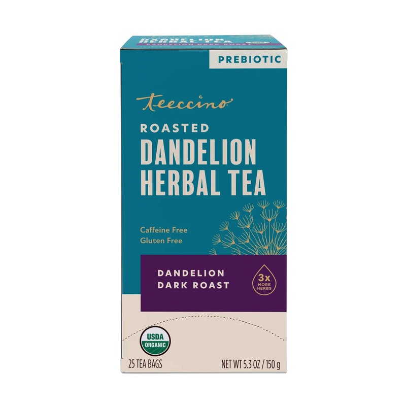 Teeccino Dandelion Dark Roast Roasted Herbal Tea Herbal Tea Dark Cyan 25 tea bags,10 tea bags,50 tagless eco-friendly tea bags