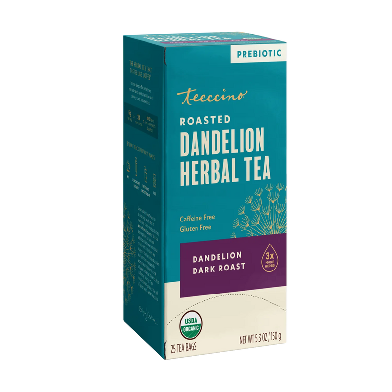 Teeccino Dandelion Dark Roast Roasted Herbal Tea Herbal Tea Dark Cyan 25 tea bags,10 tea bags,50 tagless eco-friendly tea bags