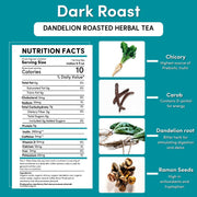 Teeccino Dandelion Dark Roast Roasted Herbal Tea Herbal Tea Dark Cyan 25 tea bags,10 tea bags,50 tagless eco-friendly tea bags