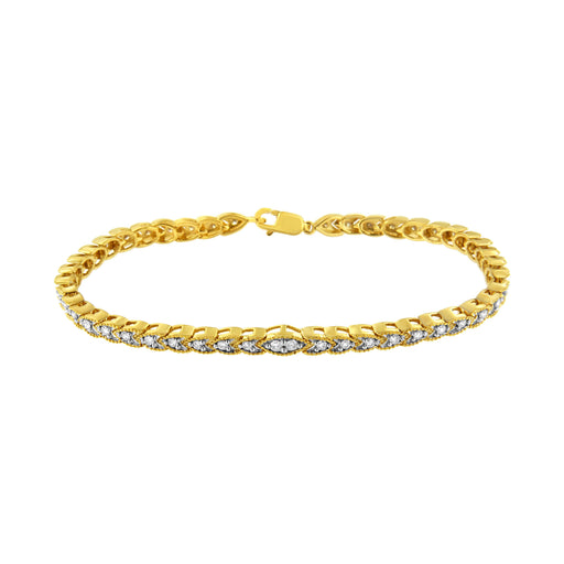 Bids.com 10K Yellow Gold Plated .925 Sterling Silver 1 cttw Prong-Set Diamond Pear Shape Link Bracelet (I-J Color, I1-I2 Clarity) - 7.25" Bracelets White Smoke Yellow.Sterling Silver / 7.25