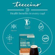 Teeccino Dandelion Caramel Nut Roasted Herbal Tea Herbal Tea Dark Cyan 25 tea bags,10 tea bags,50ct loose tagless tea bags