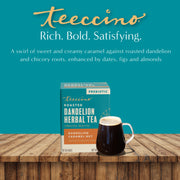 Teeccino Dandelion Caramel Nut Roasted Herbal Tea Herbal Tea Dark Cyan 25 tea bags,10 tea bags,50ct loose tagless tea bags