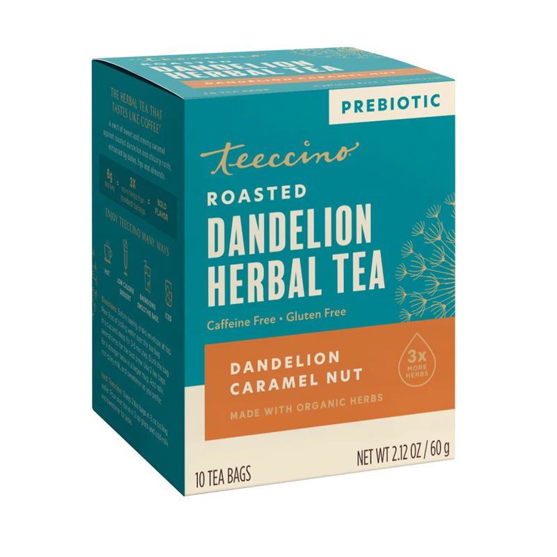Teeccino Dandelion Caramel Nut Roasted Herbal Tea Herbal Tea Dark Cyan 25 tea bags,10 tea bags,50ct loose tagless tea bags