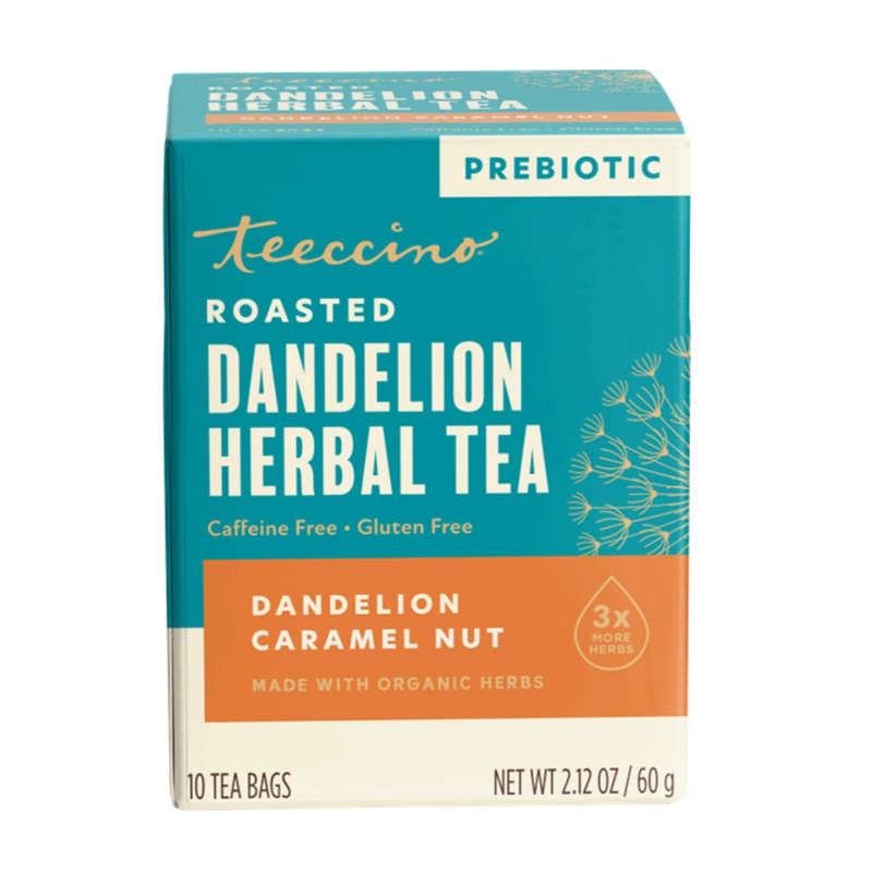 Teeccino Dandelion Caramel Nut Roasted Herbal Tea Herbal Tea Dark Cyan 25 tea bags,10 tea bags,50ct loose tagless tea bags