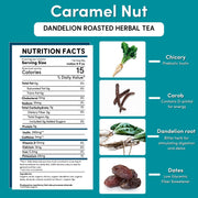 Teeccino Dandelion Caramel Nut Roasted Herbal Tea Herbal Tea Dark Cyan 25 tea bags,10 tea bags,50ct loose tagless tea bags