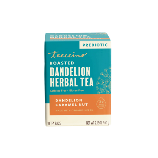 Teeccino Dandelion Caramel Nut Roasted Herbal Tea Herbal Tea Dark Cyan 10 tea bags