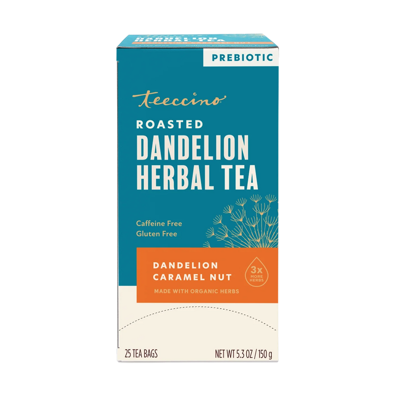 Teeccino Dandelion Caramel Nut Roasted Herbal Tea Herbal Tea Dark Cyan 25 tea bags