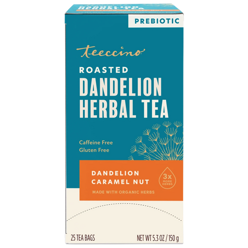 Teeccino Dandelion Caramel Nut Roasted Herbal Tea Herbal Tea Dark Cyan 25 tea bags