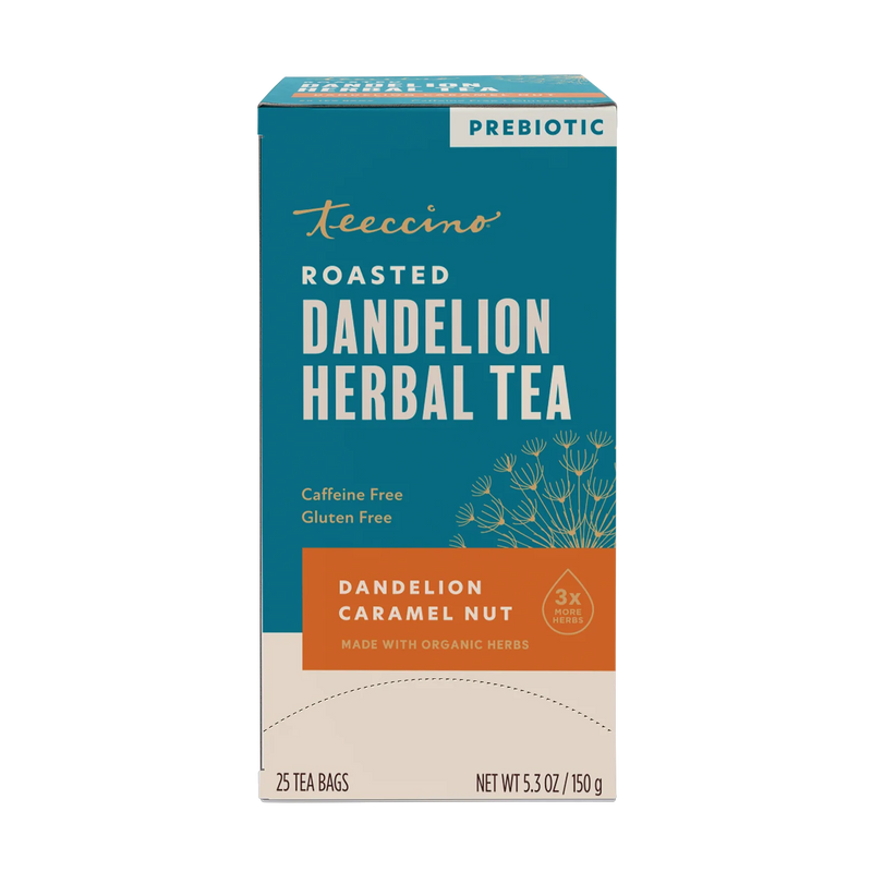 Teeccino Dandelion Caramel Nut Roasted Herbal Tea Herbal Tea Dark Cyan 25 tea bags