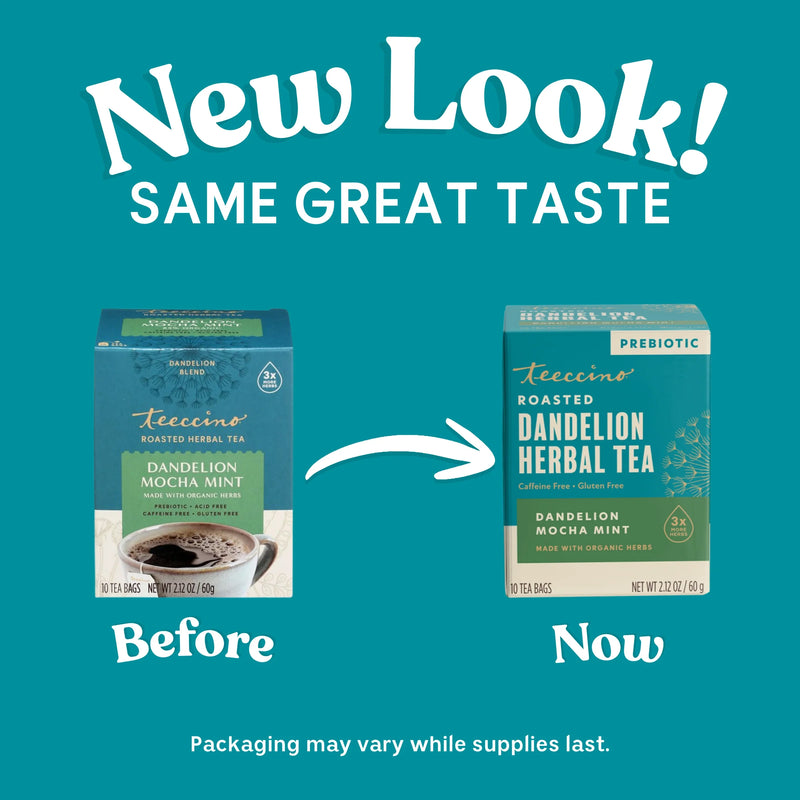 Teeccino Dandelion Mocha Mint Roasted Herbal Tea Herbal Tea Dark Cyan 25 tea bags,10 tea bags
