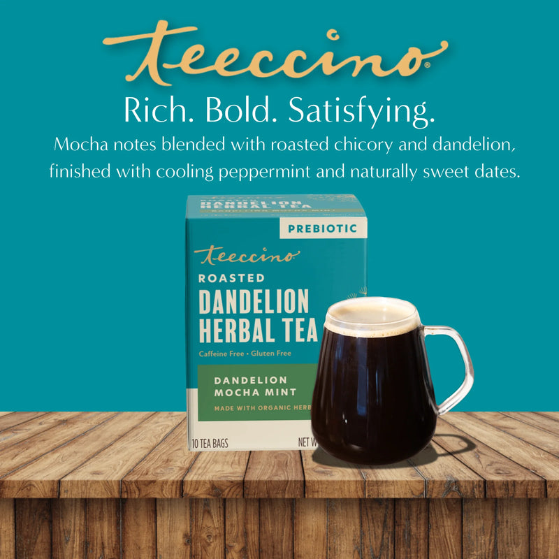 Teeccino Dandelion Mocha Mint Roasted Herbal Tea Herbal Tea Dark Cyan 25 tea bags,10 tea bags