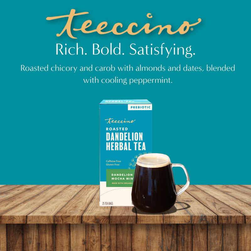 Teeccino Dandelion Mocha Mint Roasted Herbal Tea Herbal Tea Dark Cyan 25 tea bags,10 tea bags
