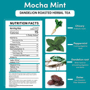 Teeccino Dandelion Mocha Mint Roasted Herbal Tea Herbal Tea Dark Cyan 25 tea bags,10 tea bags
