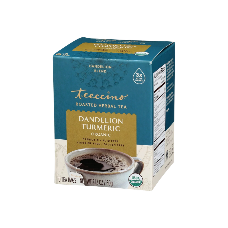 Teeccino Dandelion Turmeric Roasted Herbal Tea Herbal Tea Sea Green 10 tea bags