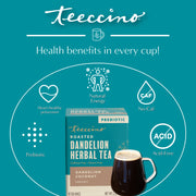 Teeccino Dandelion Coconut Roasted Herbal Tea Herbal Tea Dark Cyan 25 tea bags,10 tea bags