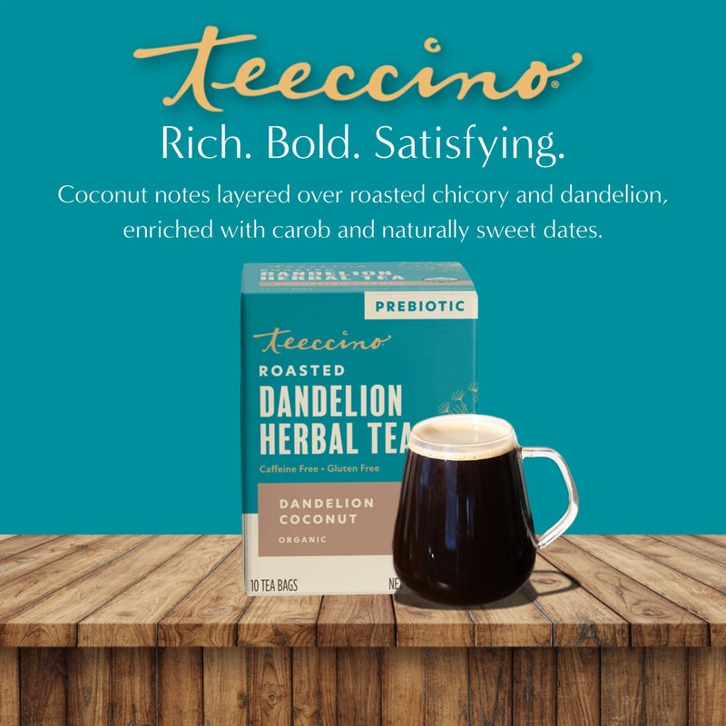 Teeccino Dandelion Coconut Roasted Herbal Tea Herbal Tea Dark Cyan 25 tea bags,10 tea bags