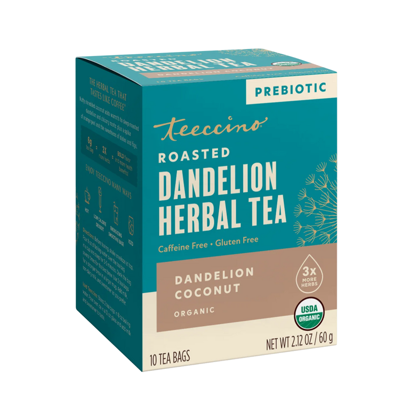 Teeccino Dandelion Coconut Roasted Herbal Tea Herbal Tea Dark Cyan 25 tea bags,10 tea bags
