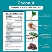 Teeccino Dandelion Coconut Roasted Herbal Tea Herbal Tea Dark Cyan 25 tea bags,10 tea bags