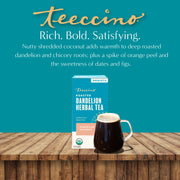 Teeccino Dandelion Coconut Roasted Herbal Tea Herbal Tea Dark Cyan 25 tea bags,10 tea bags