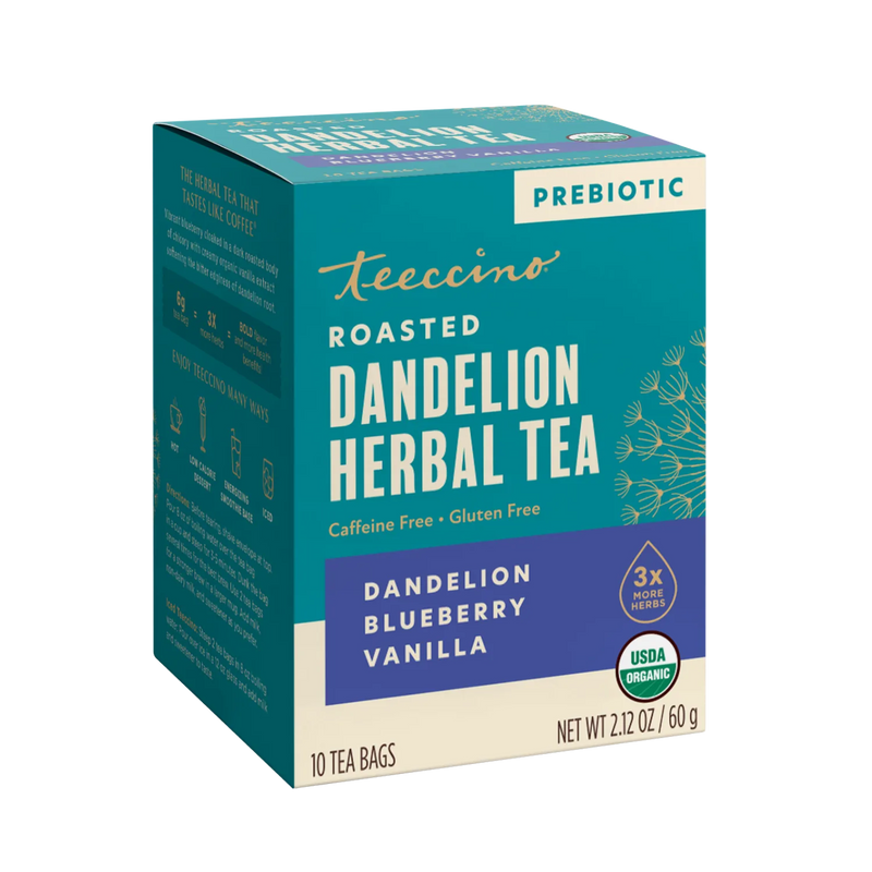 Teeccino Dandelion Blueberry Vanilla Roasted Herbal Tea Herbal Tea Dark Cyan 25 tea bags,10 tea bags