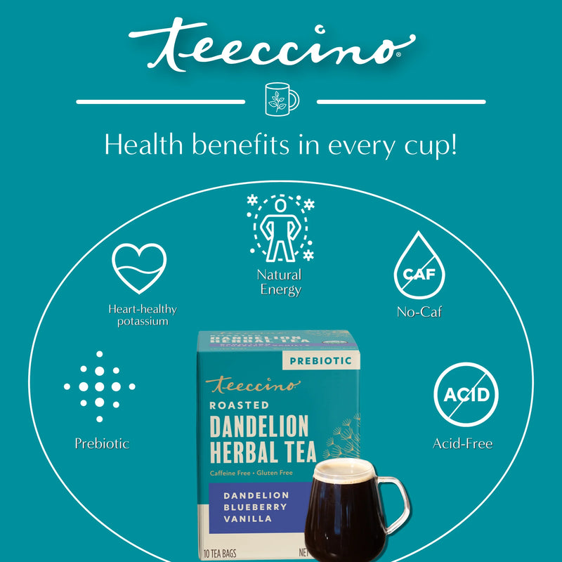 Teeccino Dandelion Blueberry Vanilla Roasted Herbal Tea Herbal Tea Dark Cyan 25 tea bags,10 tea bags