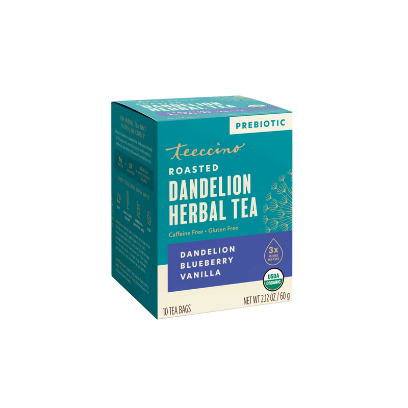 Teeccino Dandelion Blueberry Vanilla Roasted Herbal Tea Herbal Tea Dark Cyan 10 tea bags