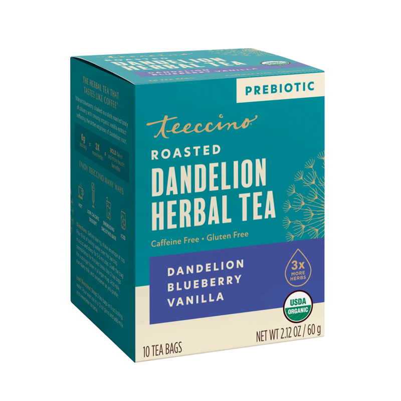 Teeccino Dandelion Blueberry Vanilla Roasted Herbal Tea Herbal Tea Dark Cyan 10 tea bags