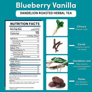 Teeccino Dandelion Blueberry Vanilla Roasted Herbal Tea Herbal Tea White Smoke 25 tea bags,10 tea bags