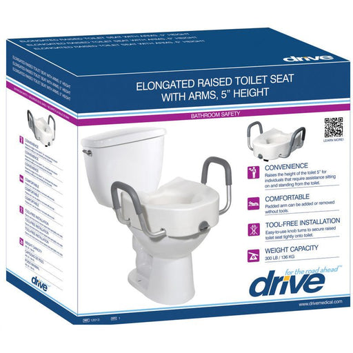 Drive Medical Drive Medical Premium Raised Toilet Seat, Elongated with Safety Lock, Adds 5 Inches Mobility & Accessibility White Smoke