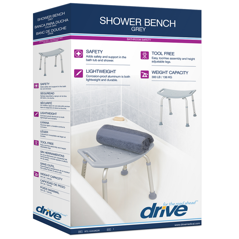 Drive Medical Drive Medical Bathroom Safety Shower Tub Bench Chair, Gray Chairs White Smoke