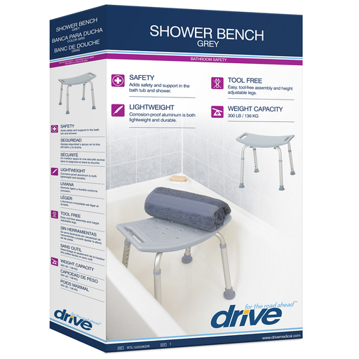 Drive Medical Drive Medical Bathroom Safety Shower Tub Bench Chair, Gray Chairs White Smoke